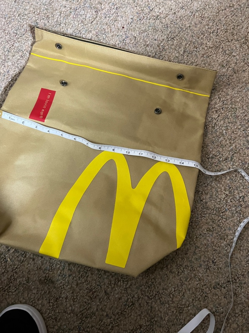 McDonald's Yellow Logo Gold Roll-Top Back Pack Messenger Bag with Cream Strap - Picture 4 of 4
